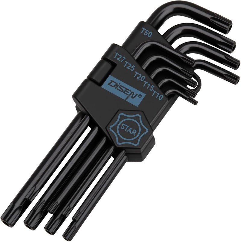 DISEN 9 Pieces Torx Star Allen Wrench Set, Long Arm Star Key Set T10-T50, Chrome Vanadium Steel - Image 1